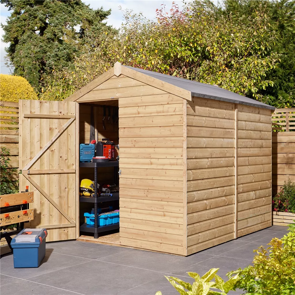 8ft x 6ft Windowless, Single Door - 12mm Shiplap Apex Shed