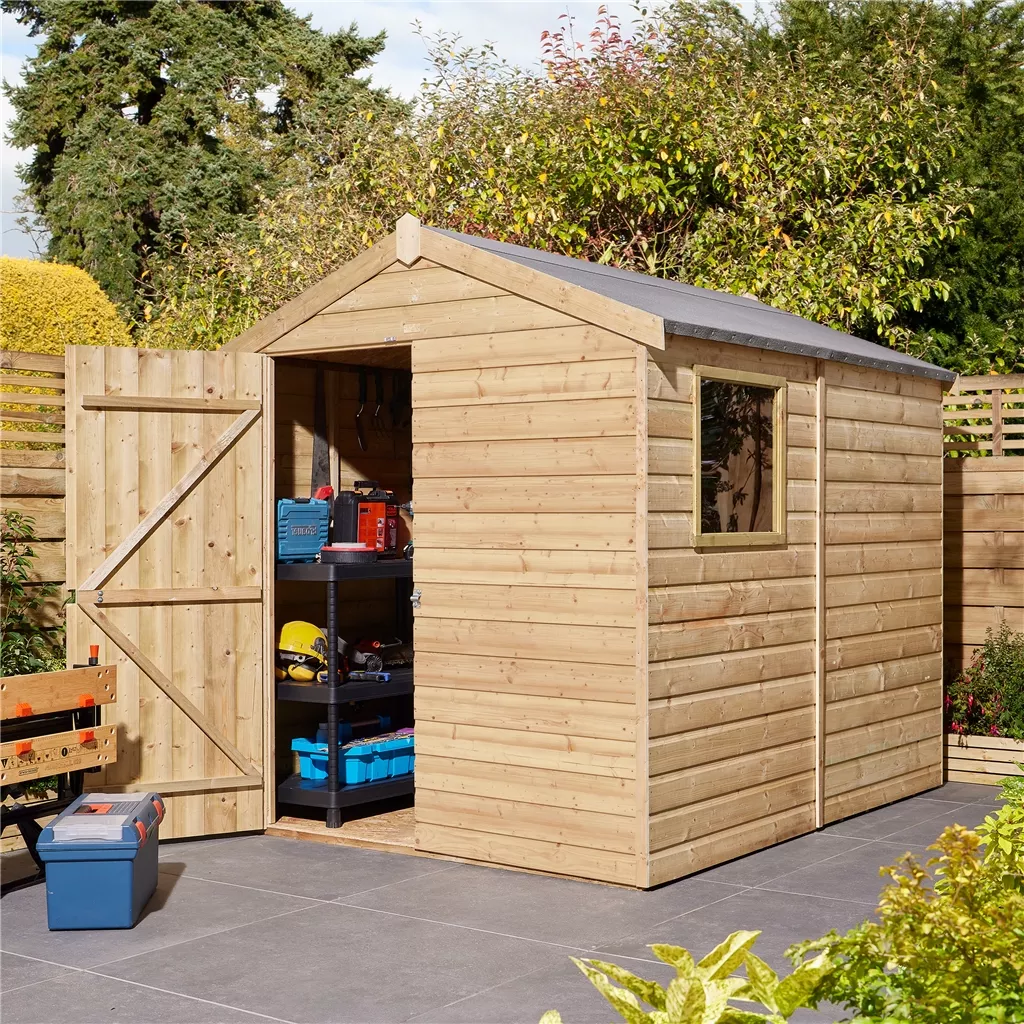8ft x 6ft - 12mm Shiplap Apex Shed With Single Door & 1 Window