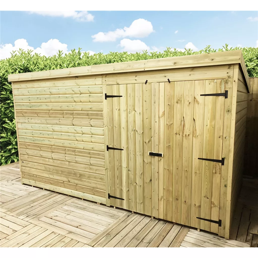 14 x 5 Windowless Pressure Treated T&G Pent Shed With Double Doors