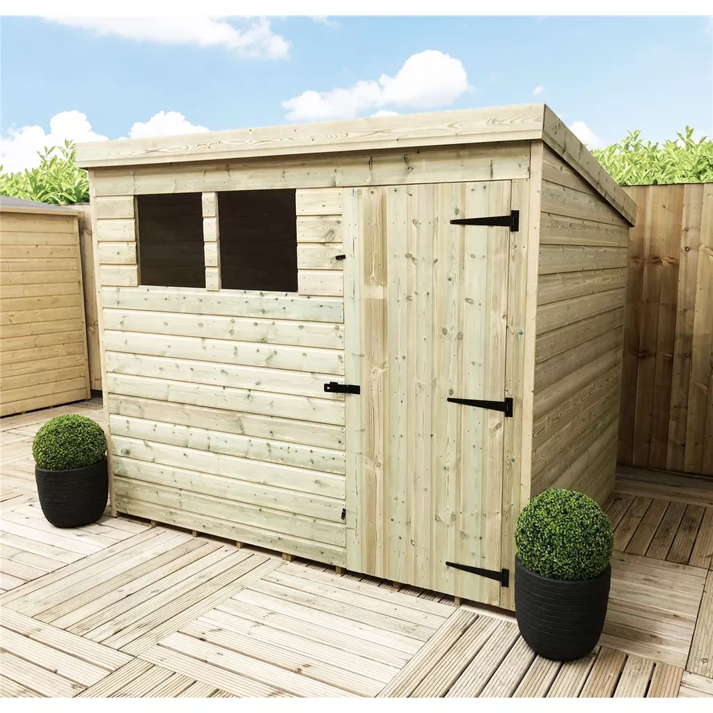7 x 7 Pressure Treated T&G Pent Shed With 2 Windows, Single Door