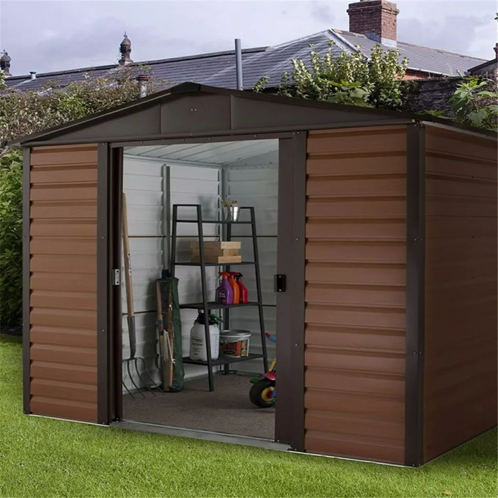 9ft 4" x 11ft 11" Woodgrain Metal Shed + Free Anchor Kit (3.03m x 3.79m)