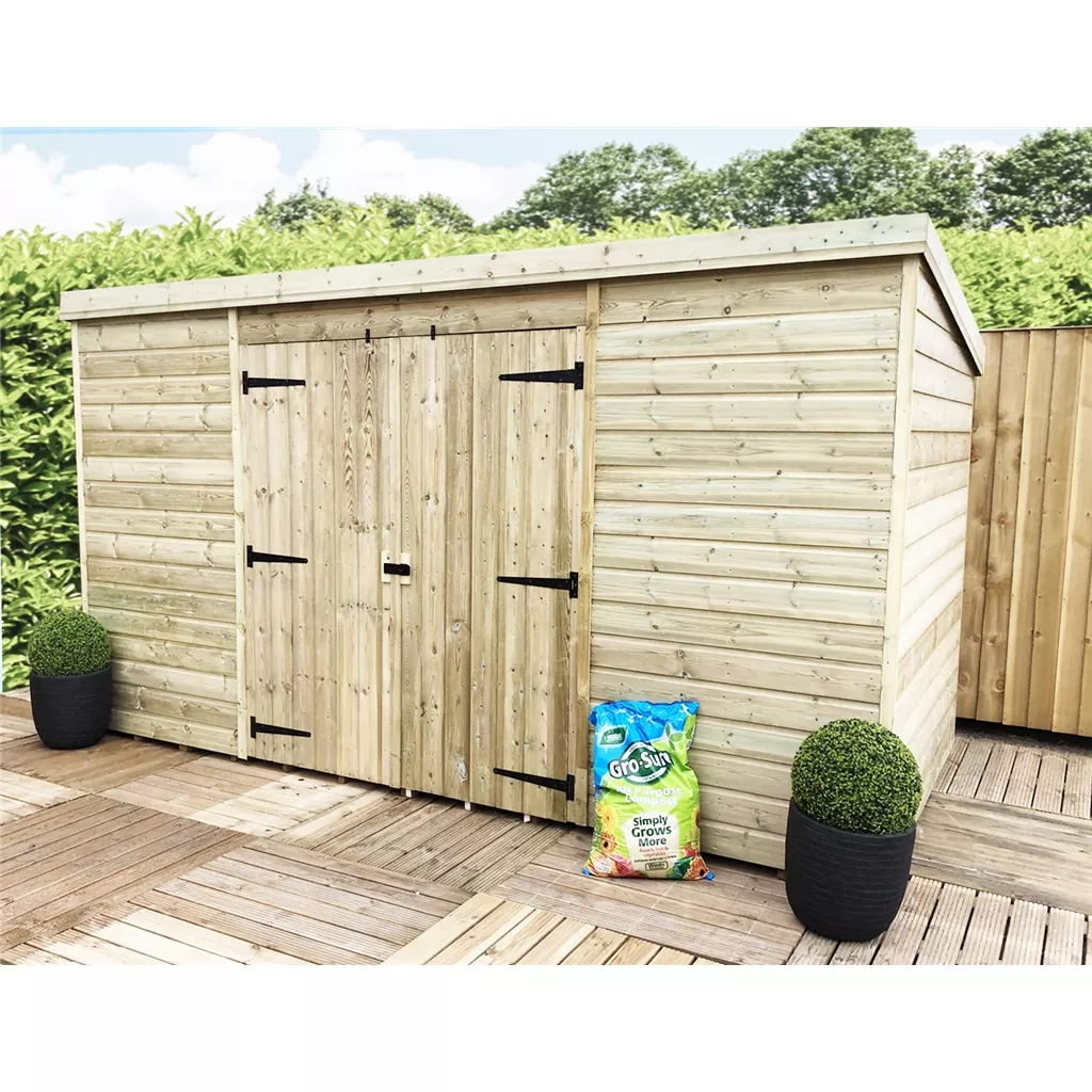 10 x 7 Windowless Pressure Treated T&G Pent Shed With Double Doors (centre)