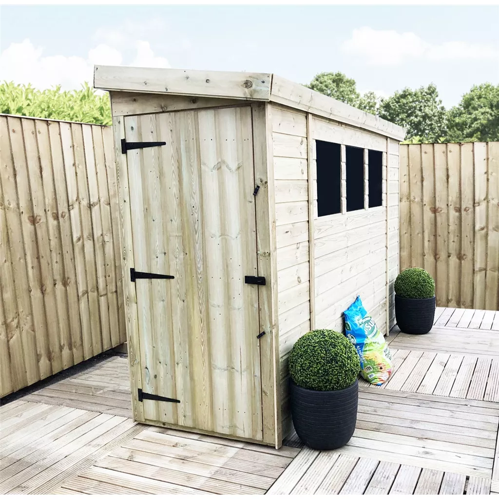 8 x 3 Reverse Pressure Treated T&G Pent Shed With 3 Windows, Single Door