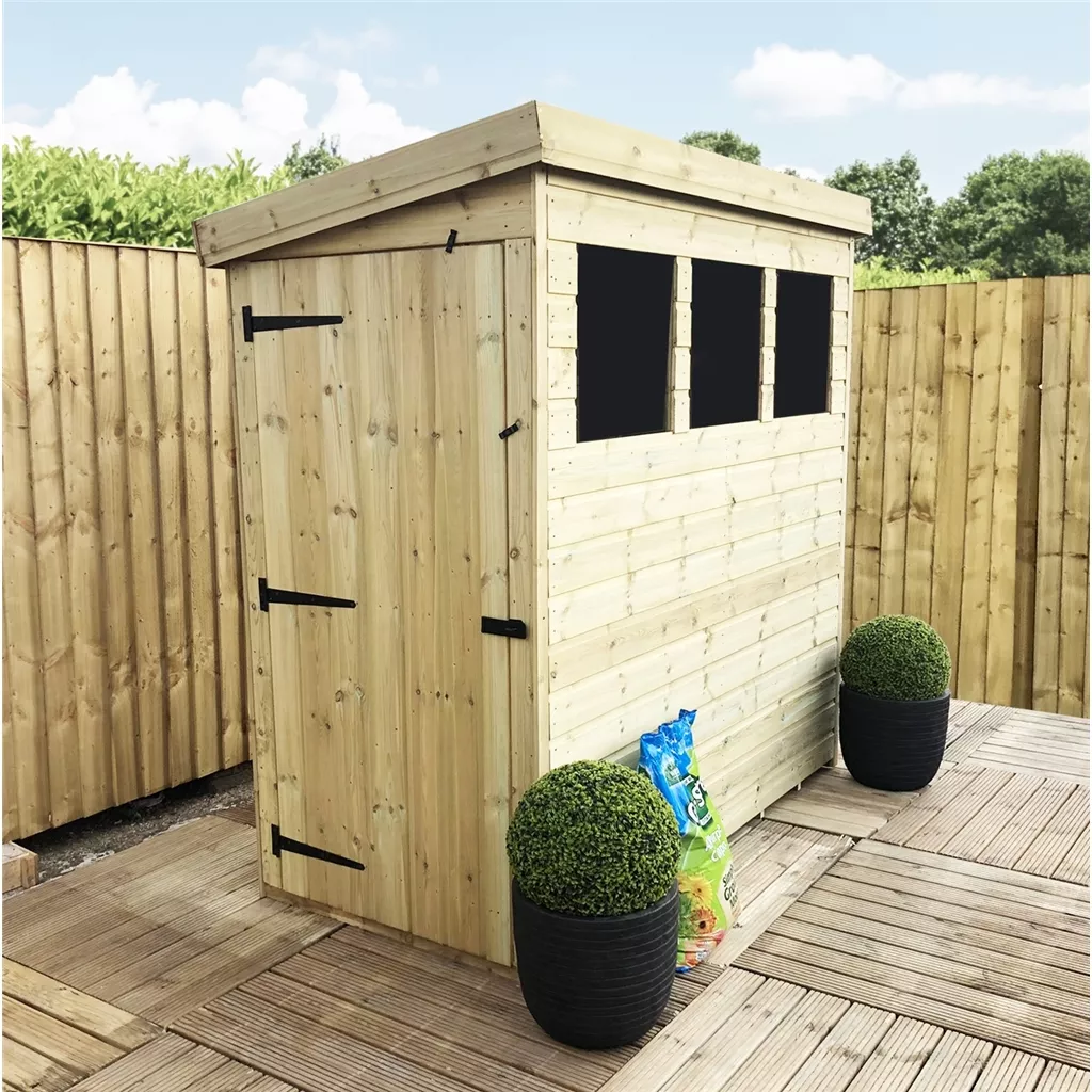 12 x 3 Pressure Treated T&G Pent Shed With 3 Windows And Side Door