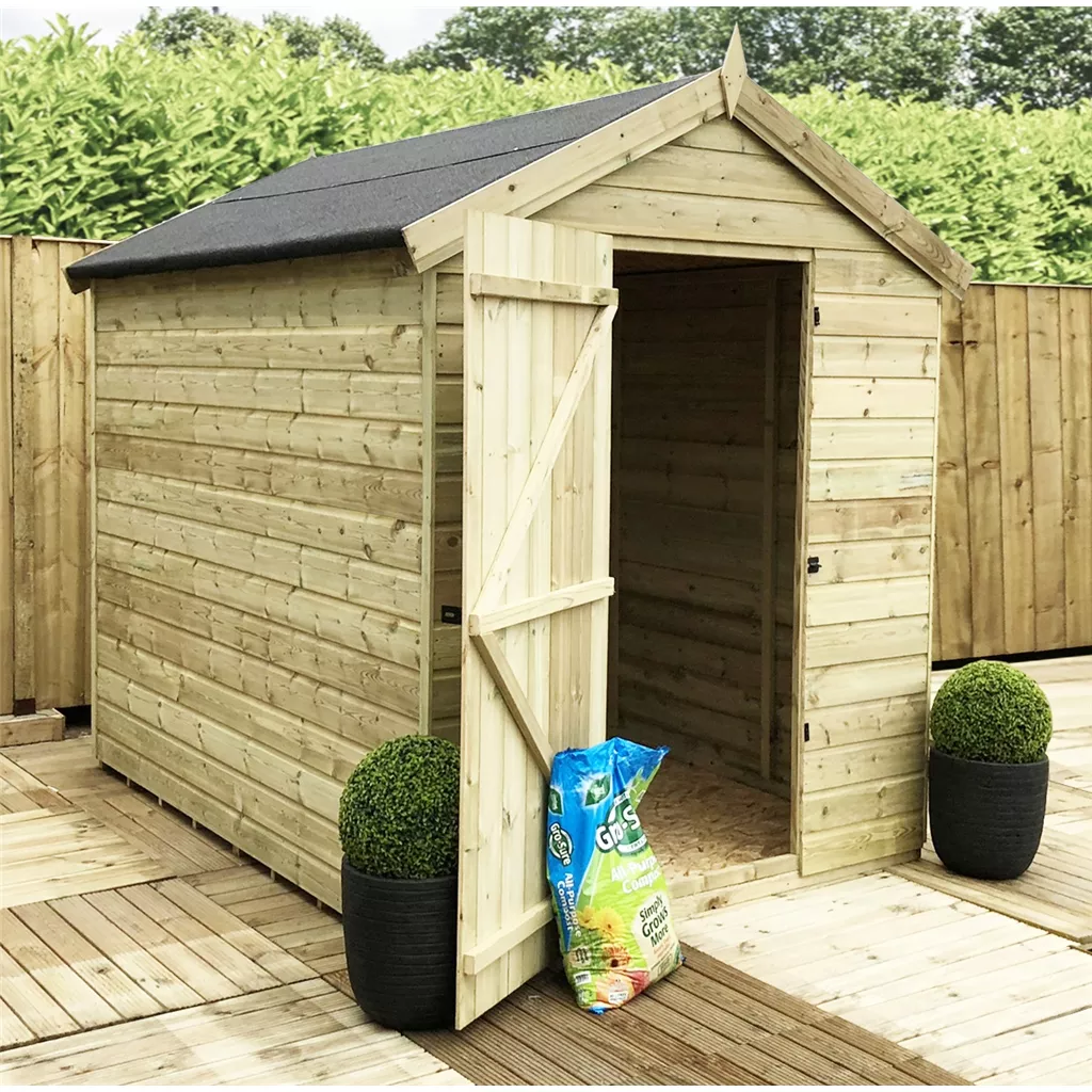 10 x 4 Premier Windowless Pressure Treated T&G Apex Shed – Higher Eaves, Single Door