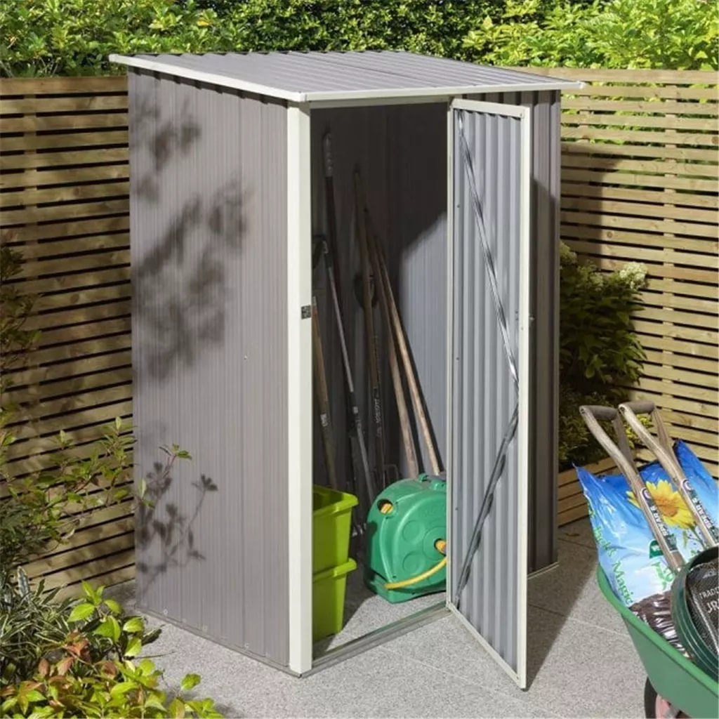 5 x 3 Deluxe Ironwood Metal Pent Shed – Single Door, Assembly & Foundation Kit – Light Grey