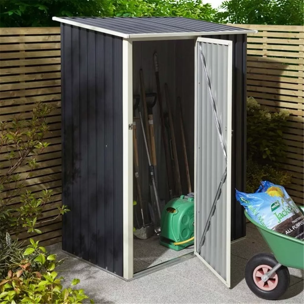 5 x 3 Deluxe Ironwood Metal Pent Shed – Single Door, Assembly – Dark Grey