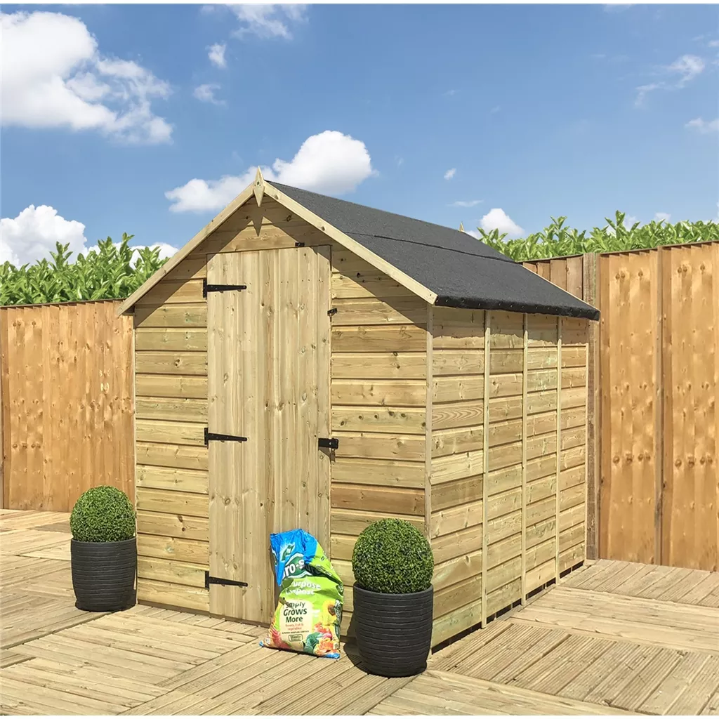6 x 4 Windowless Pressure Treated T&G Single Door Apex Shed (low Eaves)