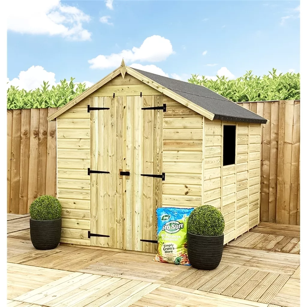 7 x 4 T&G Apex Shed + Double Doors + Low Eaves + 1 Window