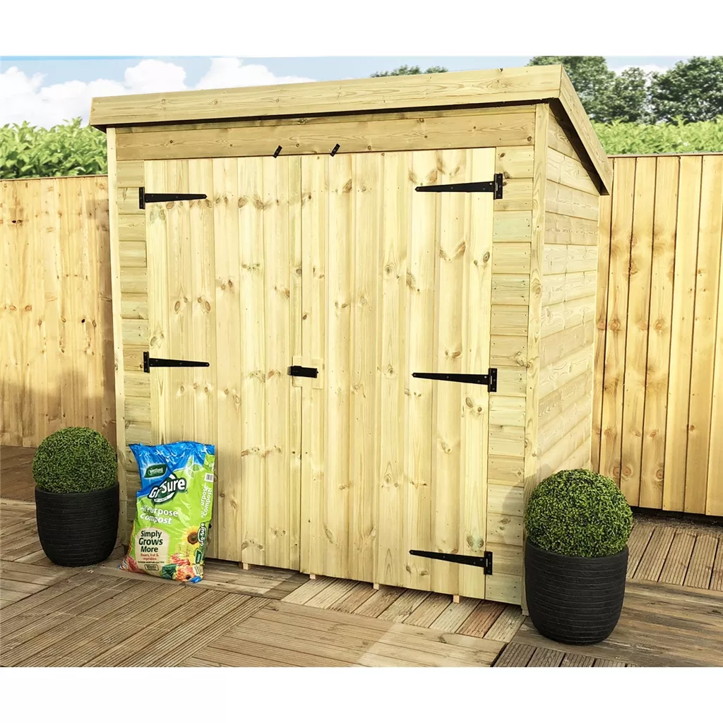6 x 4 Windowless Pressure Treated T&G Pent Shed With Double Doors