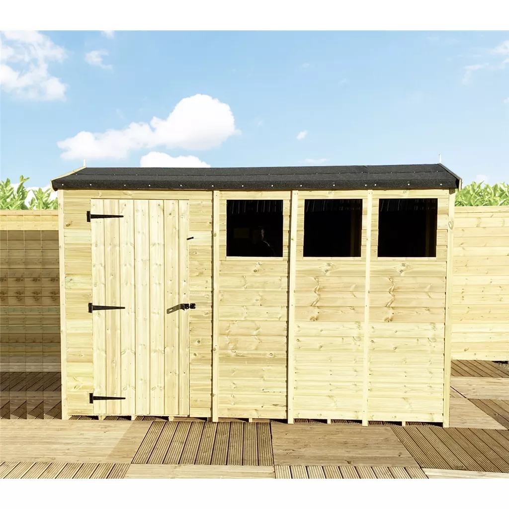 11 x 4 Reverse Pressure Treated T&G Single Door Apex Shed – High Eaves+ 3 Windows