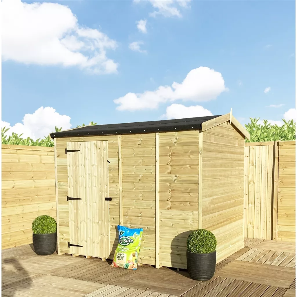 4 x 4 Reverse Windowless Pressure Treated T&G Single Door Apex Shed – High Eaves