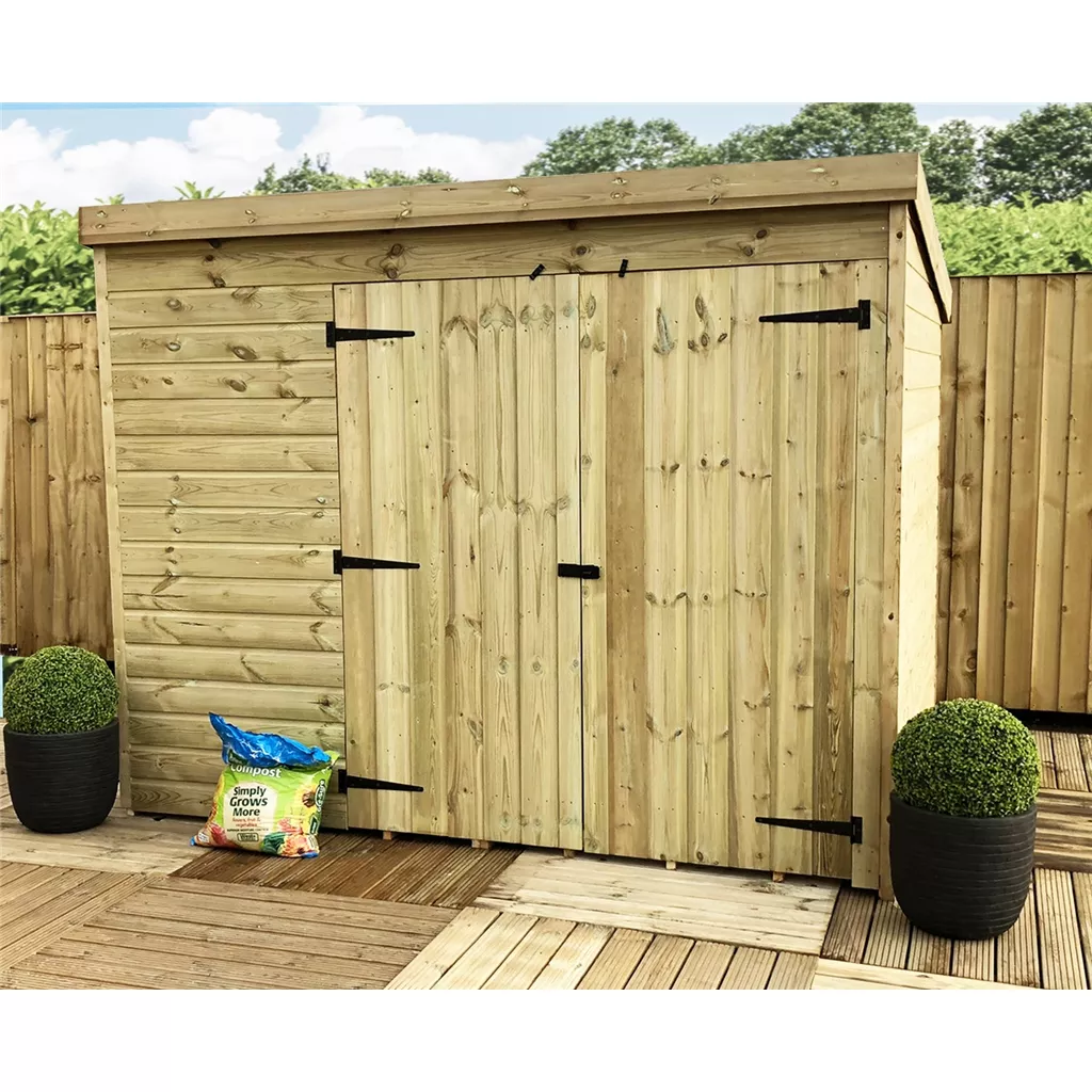 8 x 5 Windowless Pressure Treated T&G Pent Shed With Double Doors