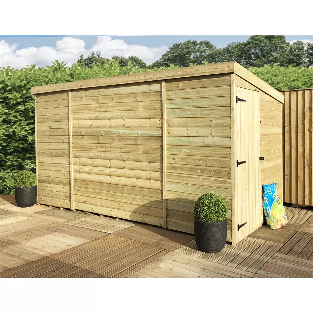 10 x 6 Windowless Pressure Treated T&G Pent Shed With Side Door