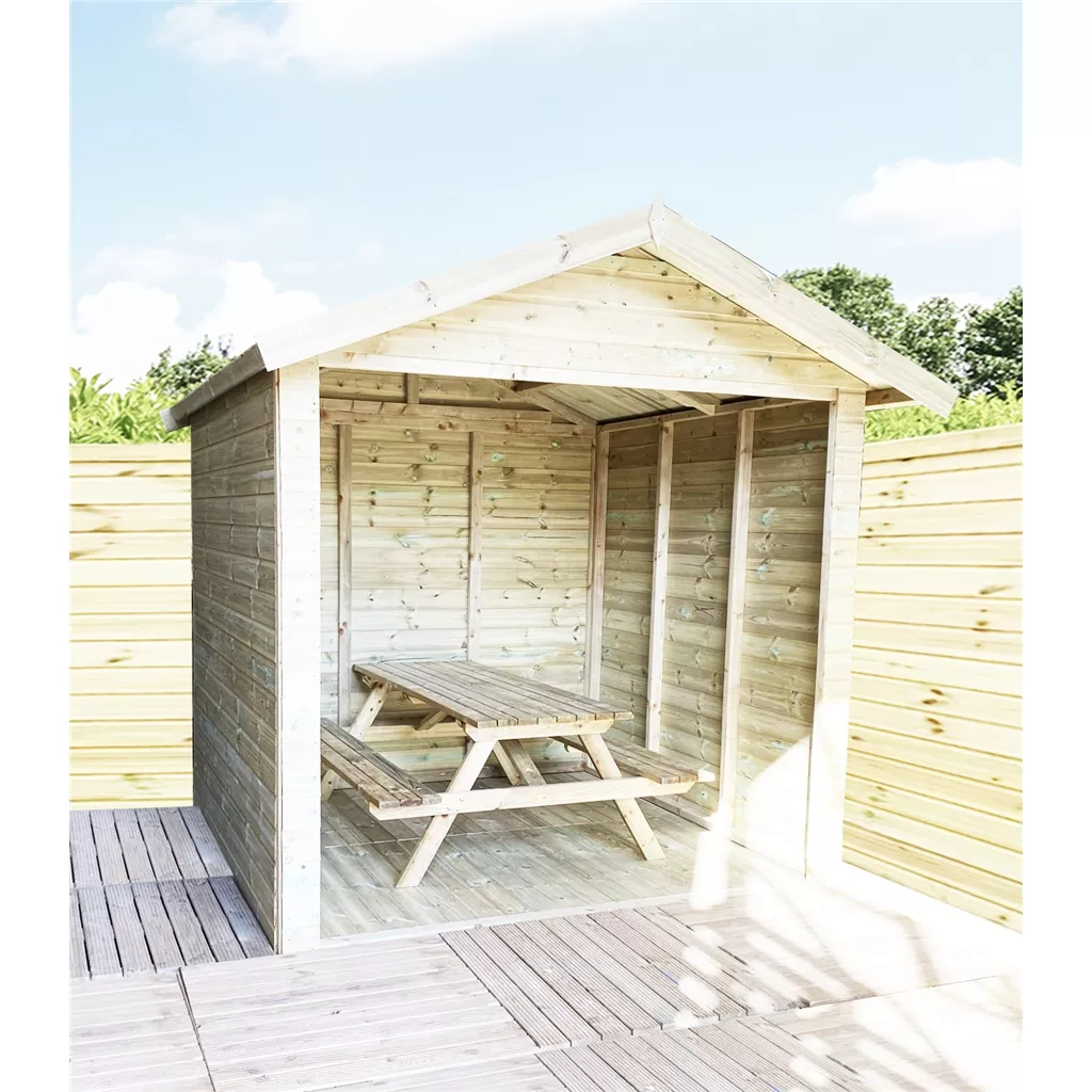 8 x 7 Premium Outside Dining Shelter / Smoking Shelter - Pressure Treated T&G Apex - Includes 6ft Picnic Bench