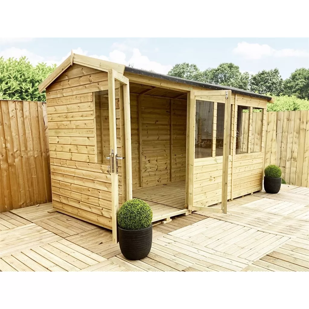 7 x 9 Reverse Pressure Treated Apex Summerhouse – High Eaves