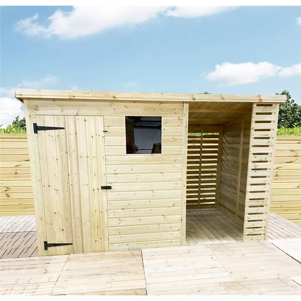 13 x 7 Pressure Treated T&G Pent Shed With Storage Area + 1 Window