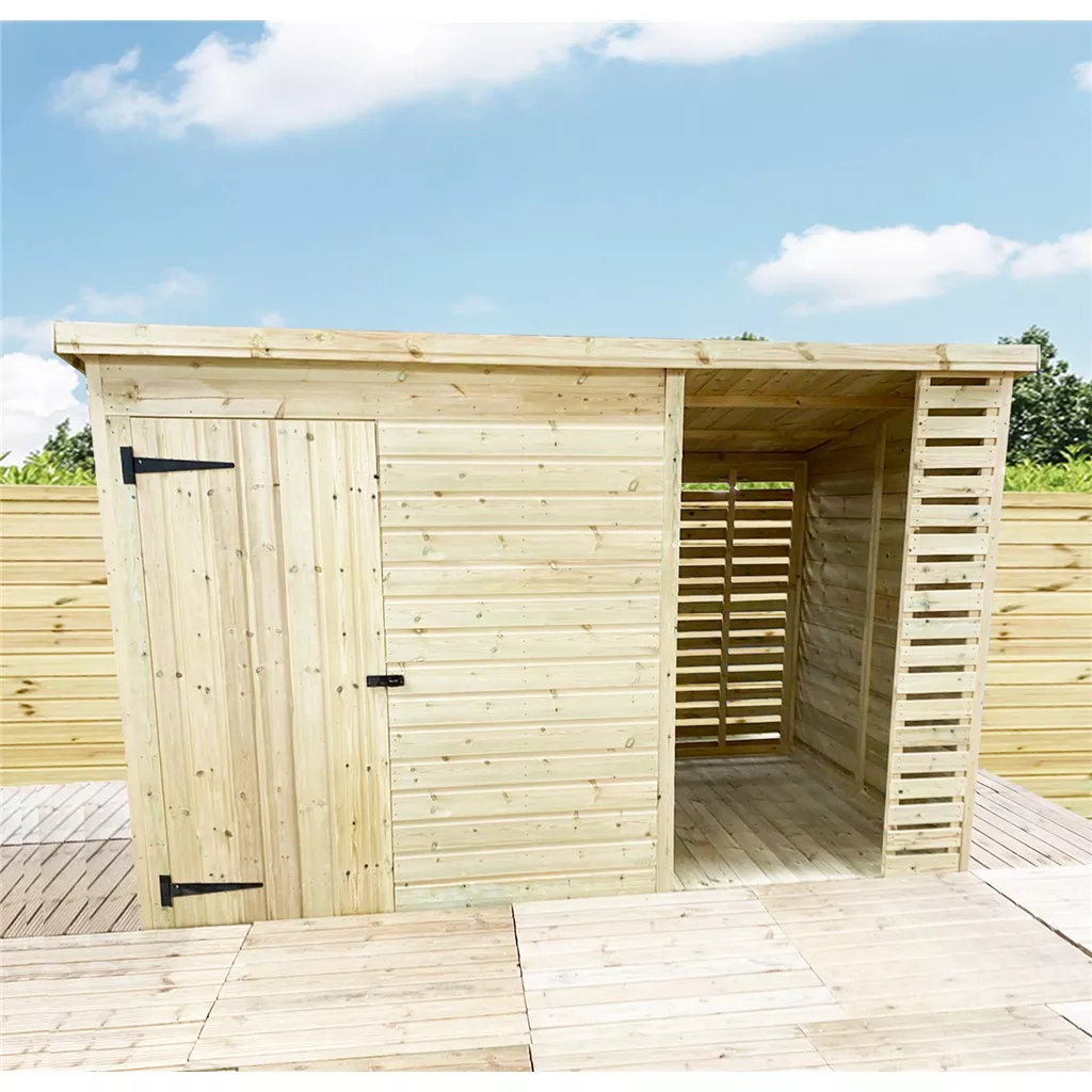 14 x 6 Pressure Treated T&G Pent Shed With Storage Area Windowless