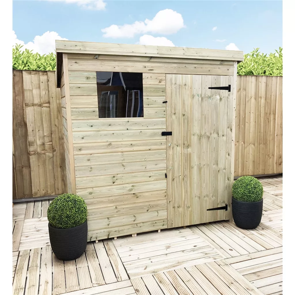 6 x 6 Pressure Treated T&G Pent Shed With 1 Windows, Single Door