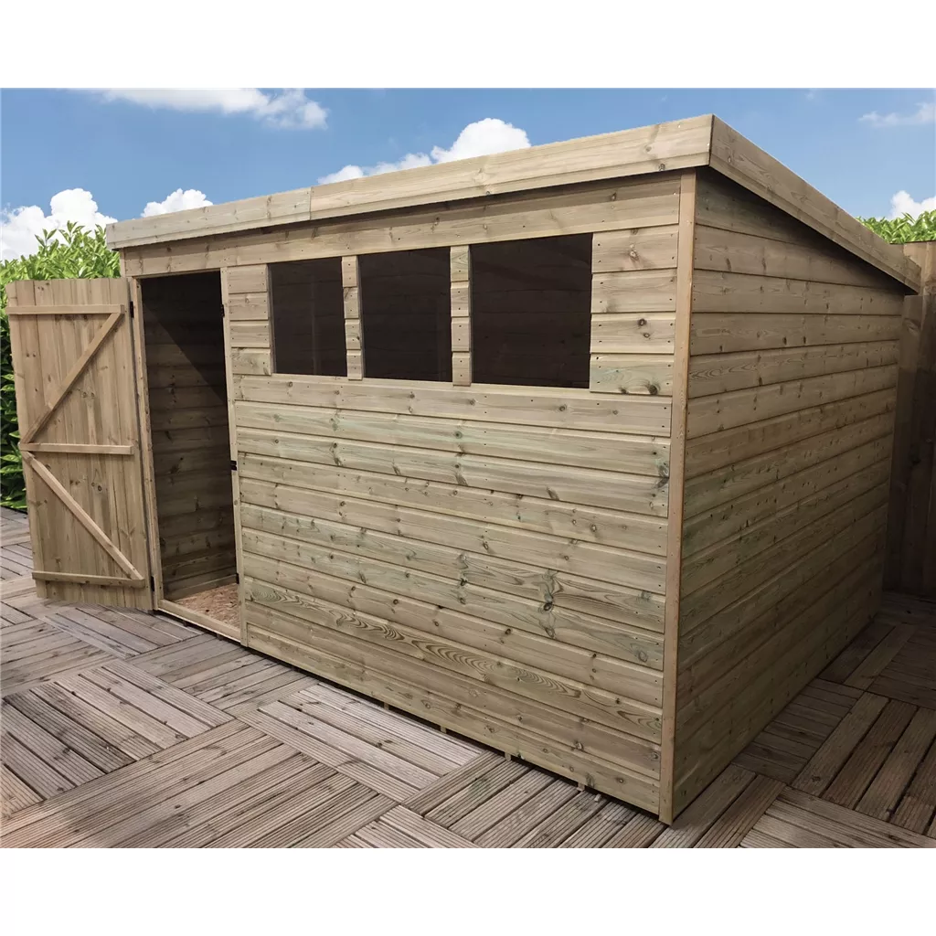 10 x 6 Pressure Treated T&G Pent Shed With 3 Windows, Single Door product image