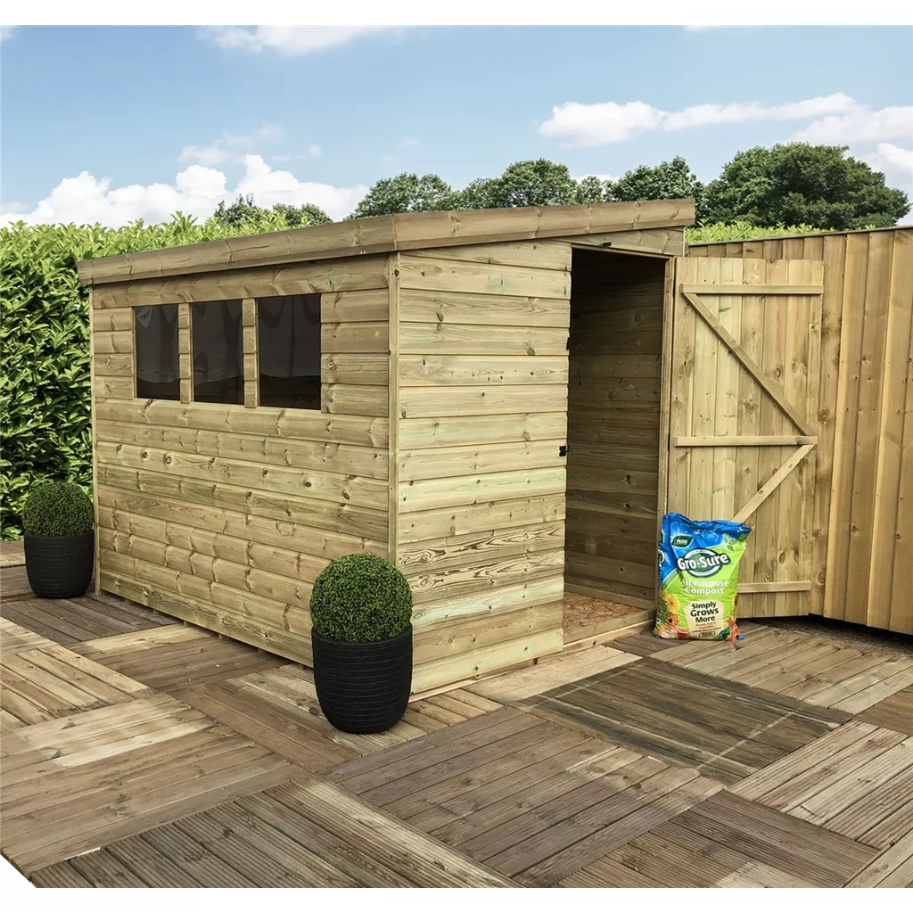 7 x 6 Reverse Pressure Treated T&G Pent Shed With 3 Windows, Single Door product image
