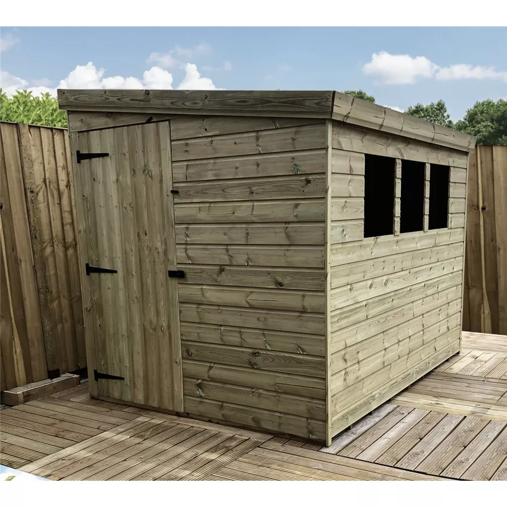 8 x 4 Reverse Pressure Treated T&G Pent Shed With 3 Windows, Single Door product image