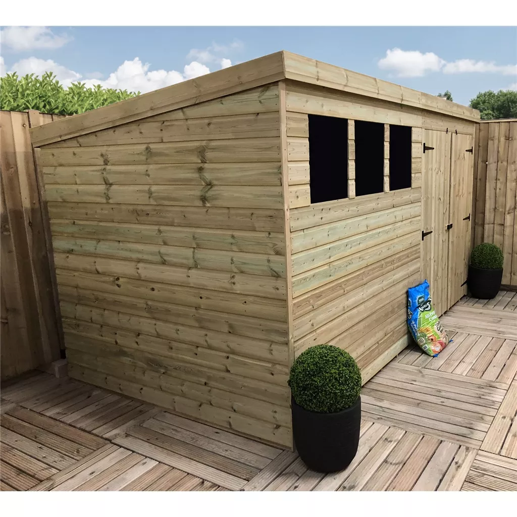 12 x 6 Pressure Treated T&G Pent Shed With 3 Windows, Double Door product image