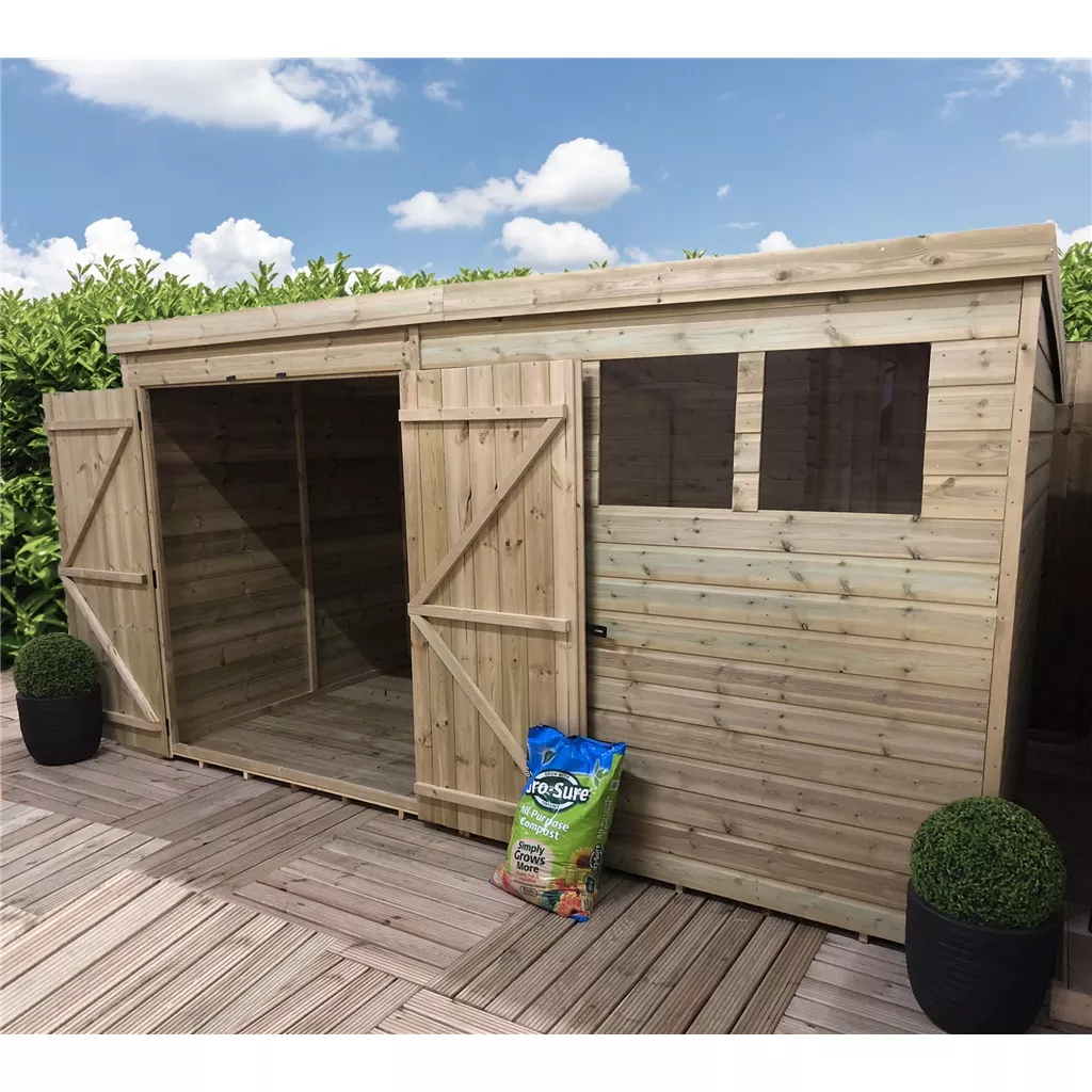 12 x 7 Pressure Treated T&G Pent Shed With 3 Windows, Double Door product image