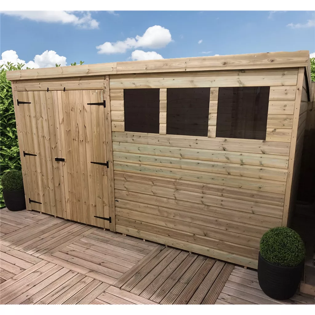14 x 6 Pressure Treated T&G Pent Shed With 3 Windows, Double Door product image