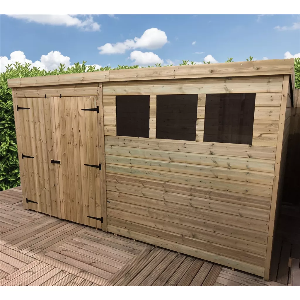 14 x 6 Pressure Treated T&G Pent Shed With 3 Windows, Double Door product image