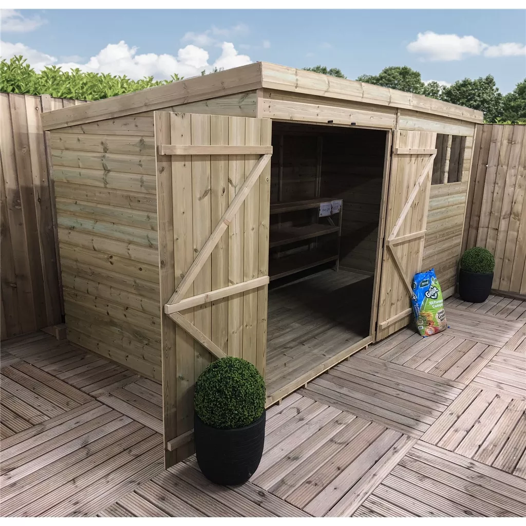 14 x 6 Pressure Treated T&G Pent Shed With 3 Windows, Double Door product image