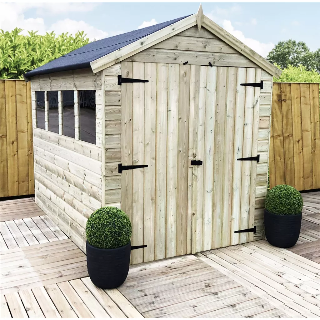 9 x 8 Premier Pressure Treated T&G Apex Shed – Higher Eaves, 4 Windows, Double Door product image