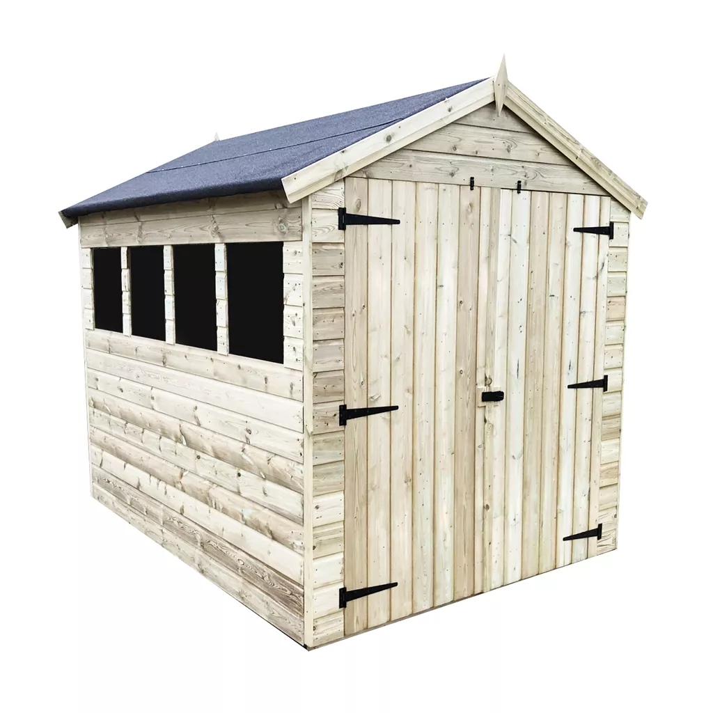 10 x 8 Premier Pressure Treated T&G Apex Shed – Higher Eaves, 4 Windows, Double Door product image