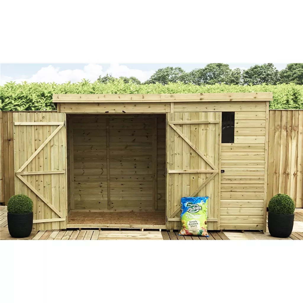 10 x 6 Pressure Treated T&G Pent Shed With 1 Windows, Double Door product image