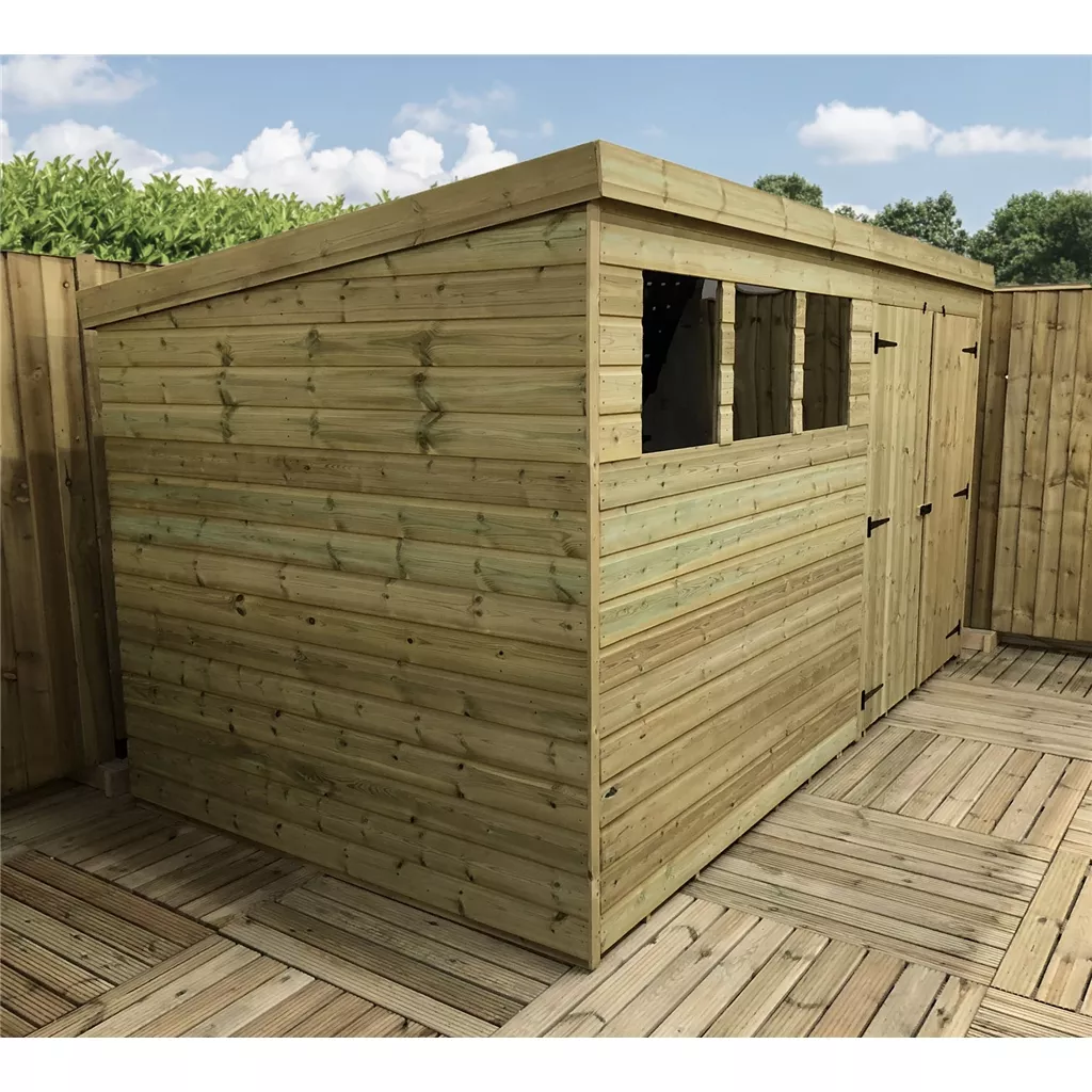 14 x 4 Pressure Treated T&G Pent Shed With 3 Windows, Double Door product image