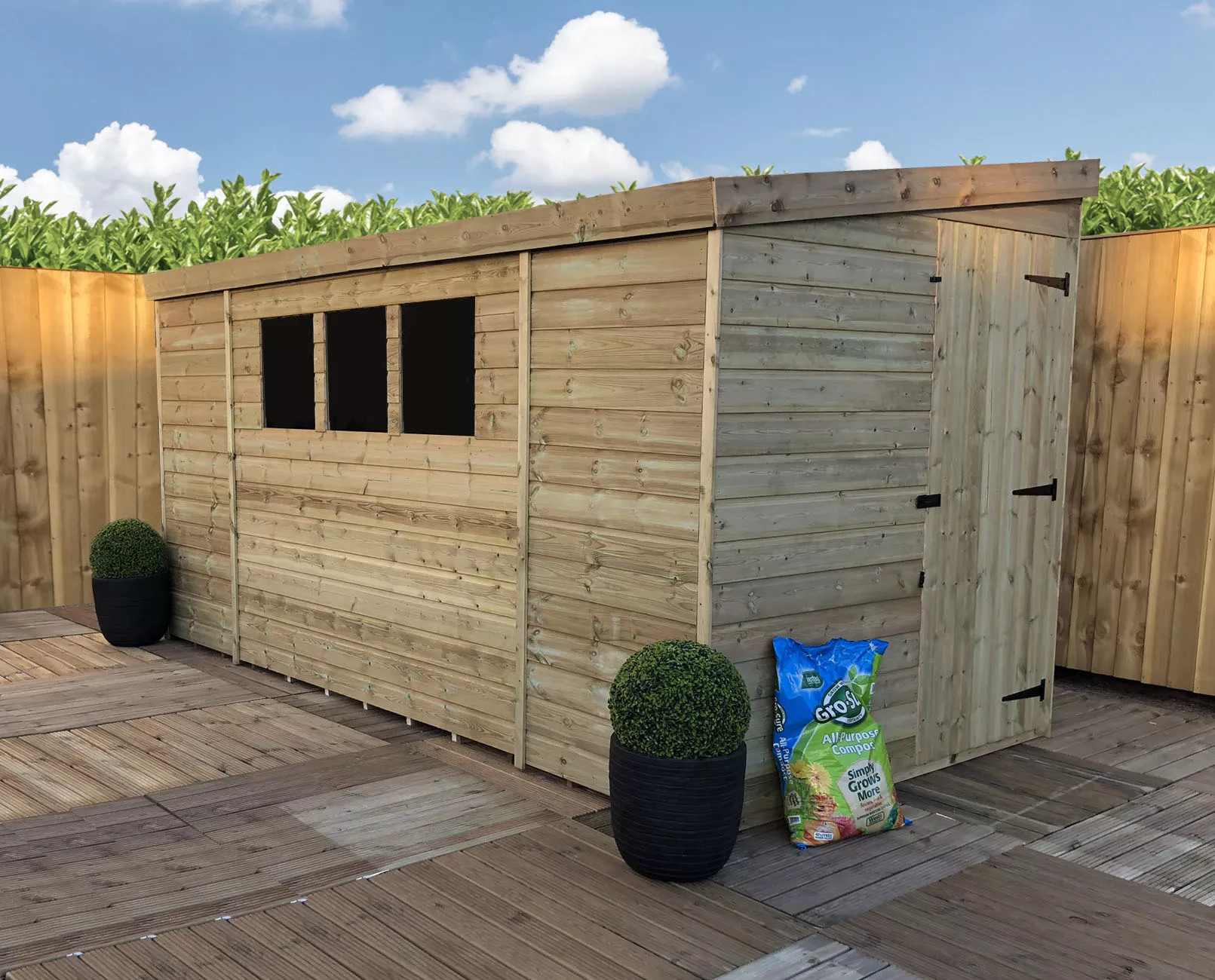 14 x 6 Reverse Pressure Treated T&G Pent Shed With 3 Windows, Single Door product image