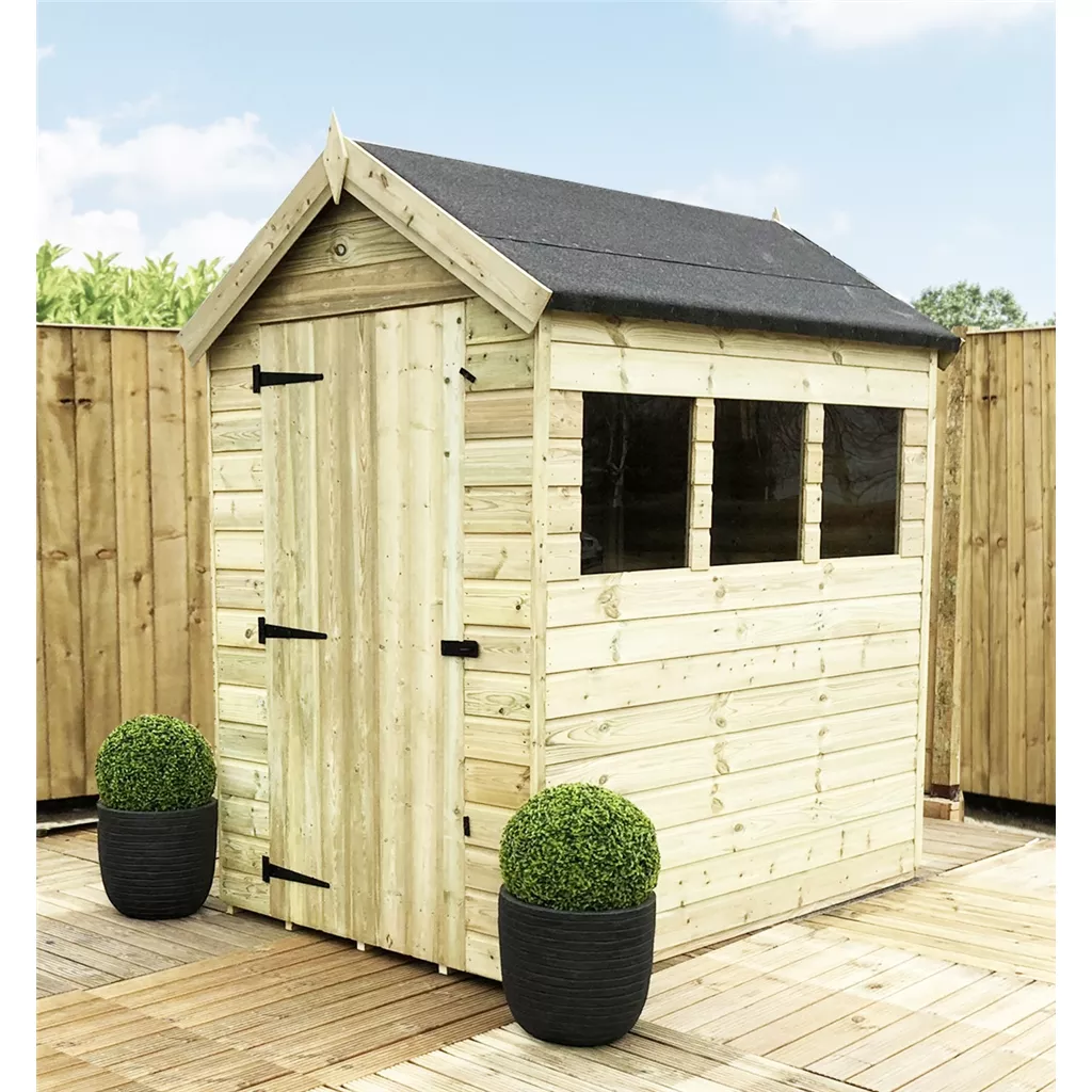 7 x 5 Premier Pressure Treated T&G Apex Shed – Higher Eaves, 3 Windows, Single Door