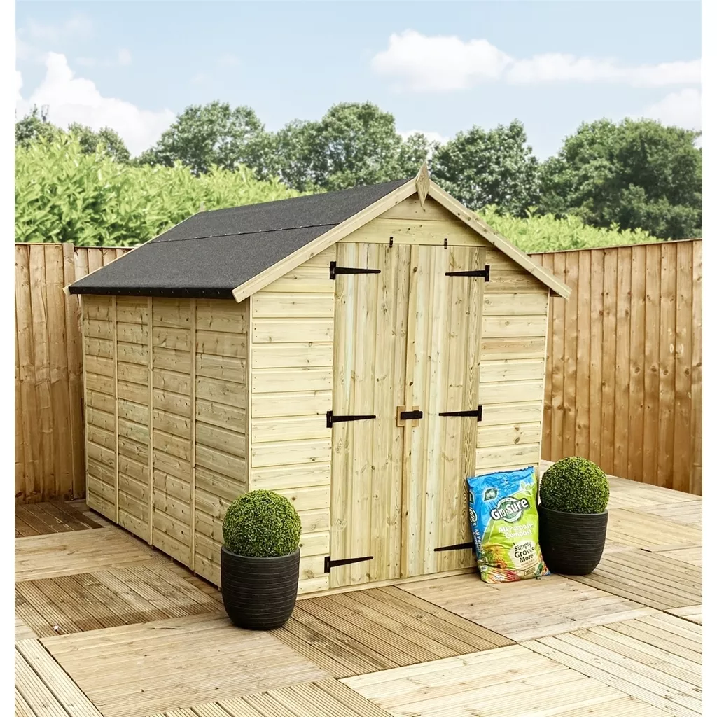 6 x 4 Windowless Pressure Treated T&G Double Door Apex Shed (low Eaves) product image