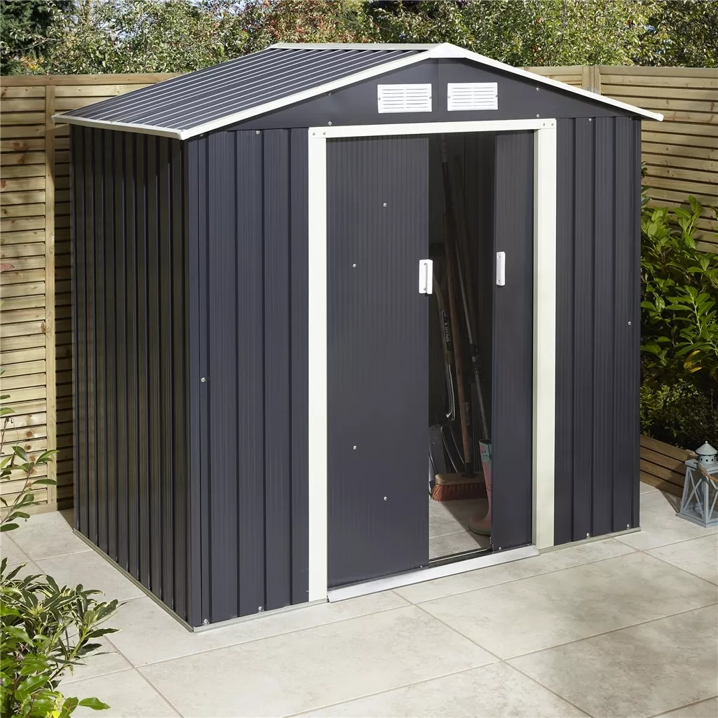 6 x 4 Double Door Metal Apex Shed – Dark Grey product image