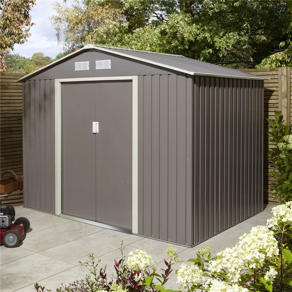 8 x 6 Double Door Metal Apex Shed – Light Grey product image