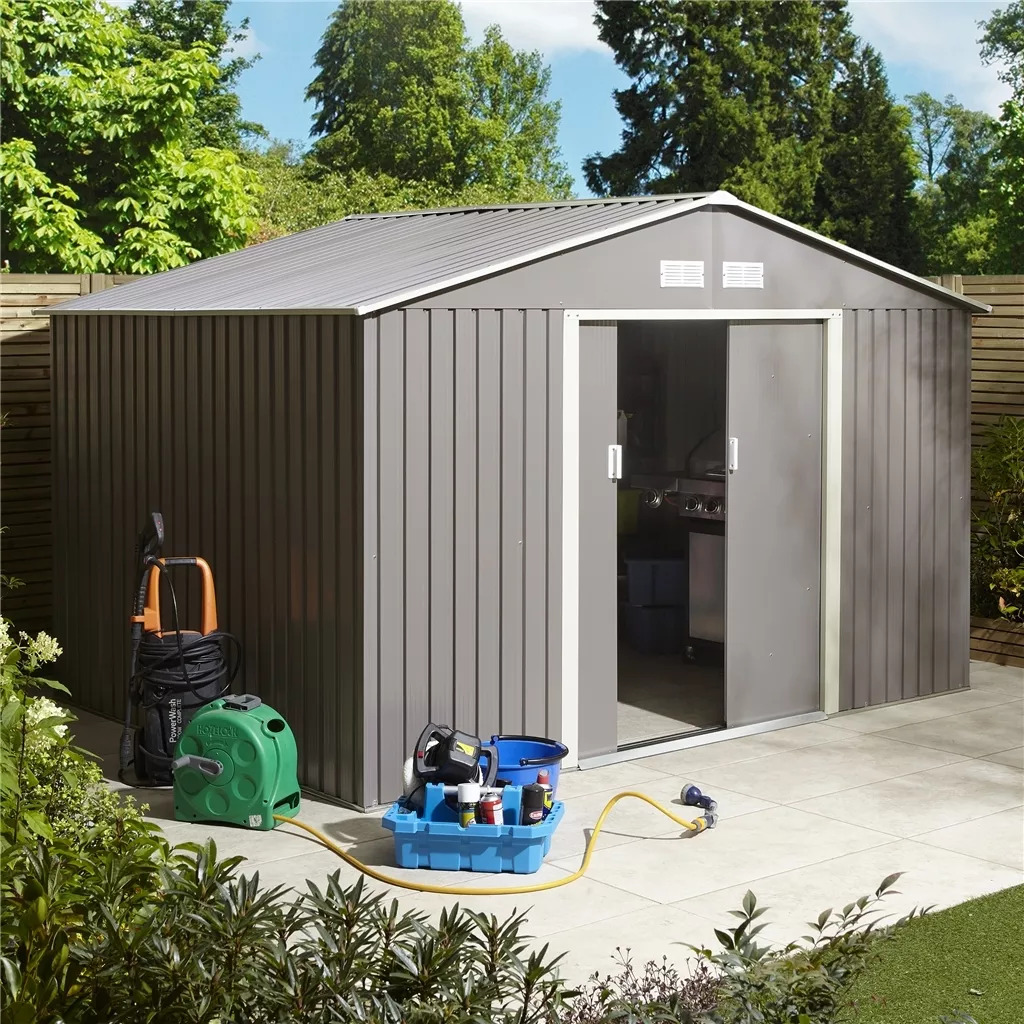 10 x 8 Double Door Metal Apex Shed – Light Grey product image