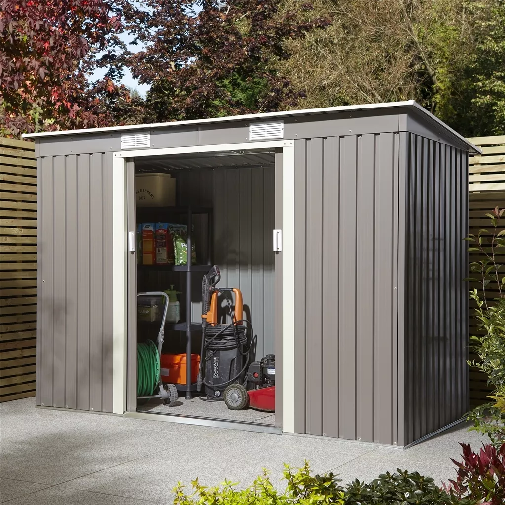 8 x 4 Double Door Metal Pent Shed – Light Grey product image