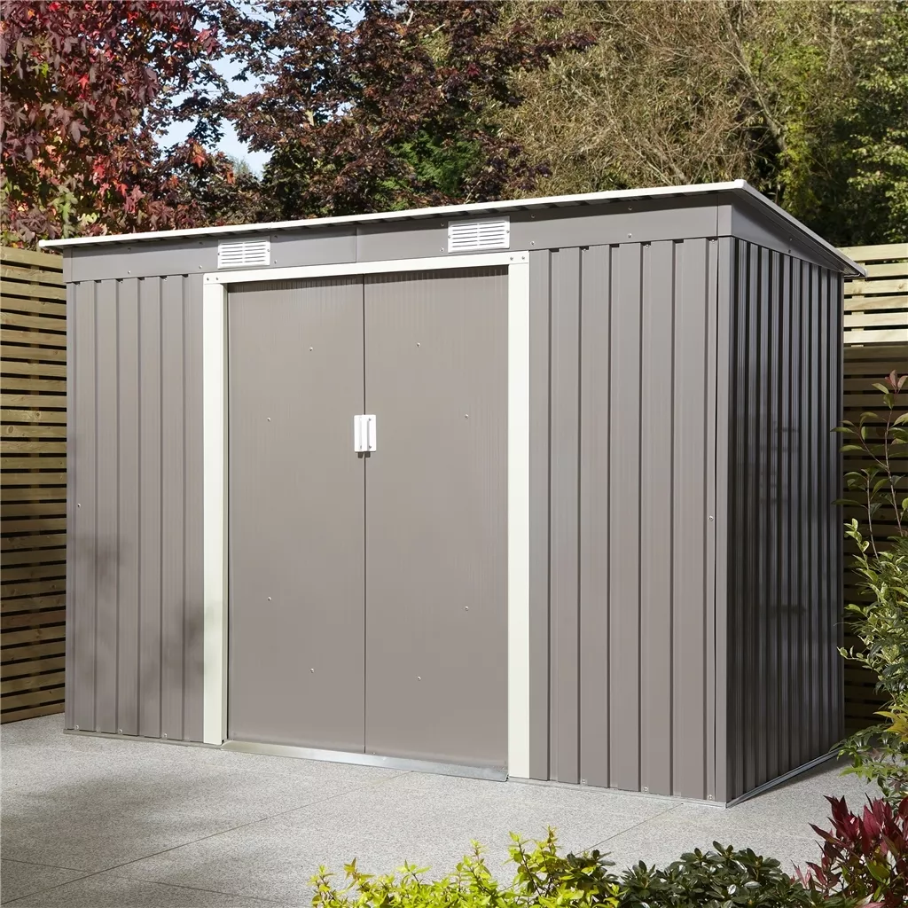 8 x 4 Double Door Metal Pent Shed – Light Grey product image