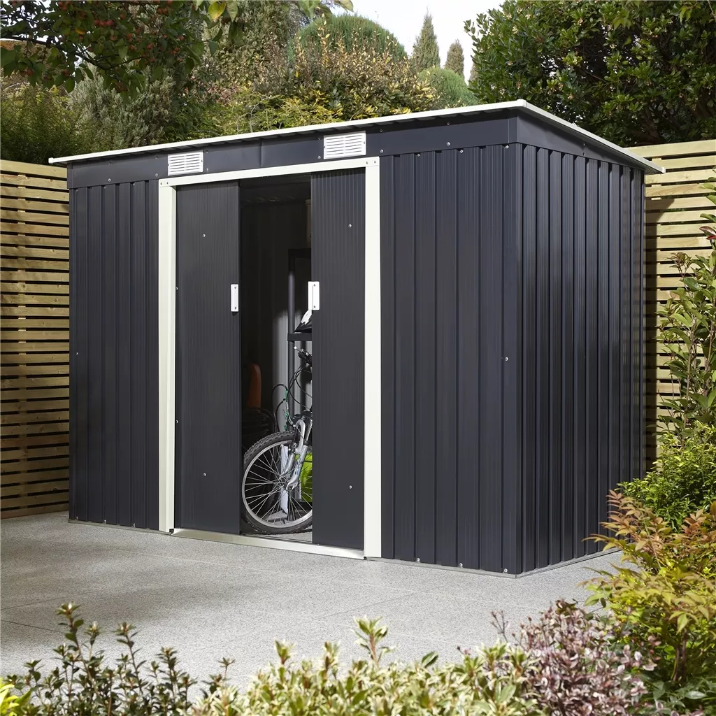 8 x 4 Double Door Metal Pent Shed – Dark Grey product image