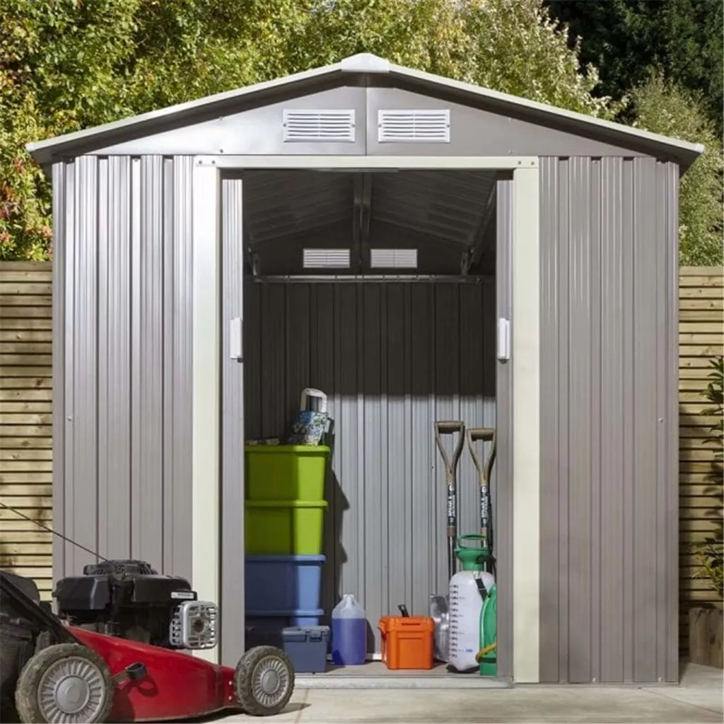 6 x 4 Deluxe Ironwood Metal Apex Shed – Double Door & Foundation Kit – Light Grey product image
