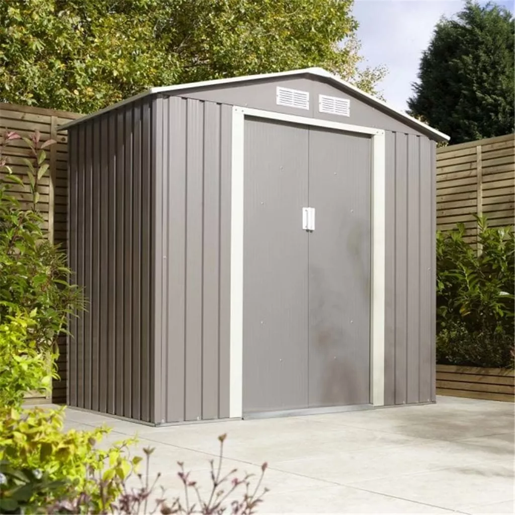 6 x 4 Deluxe Ironwood Metal Apex Shed – Double Door, Assembly – Light Grey product image