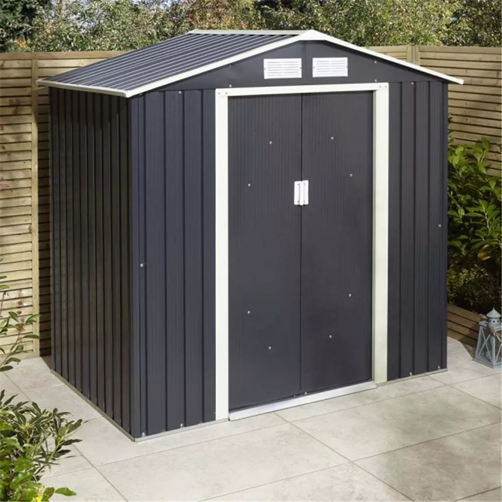 6 x 4 Deluxe Ironwood Metal Apex Shed – Double Door, Assembly & Foundation Kit – Dark Grey product image
