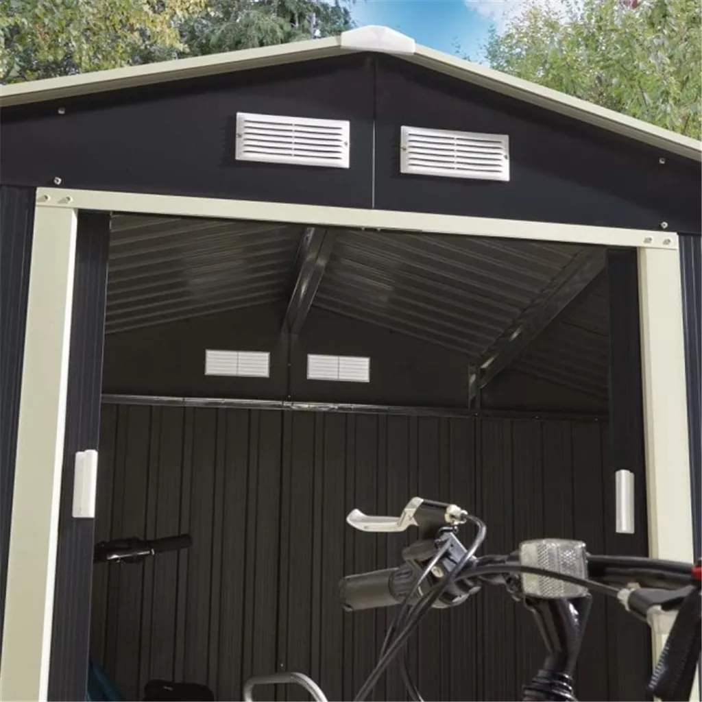 8 x 6 Deluxe Ironwood Metal Apex Shed – Double Door, Assembly – Dark Grey product image