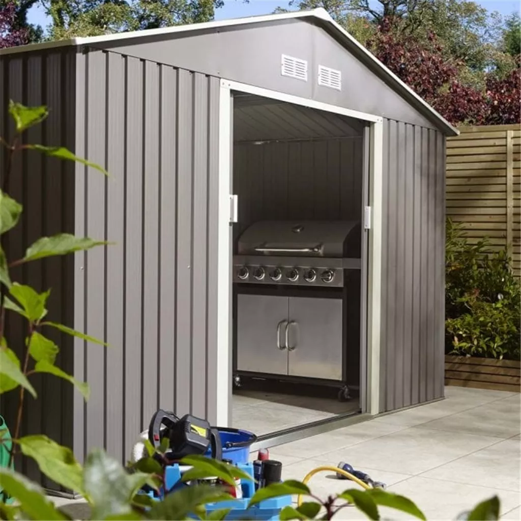 10 x 8 Deluxe Ironwood Metal Apex Shed – Double Door, Assembly – Light Grey product image