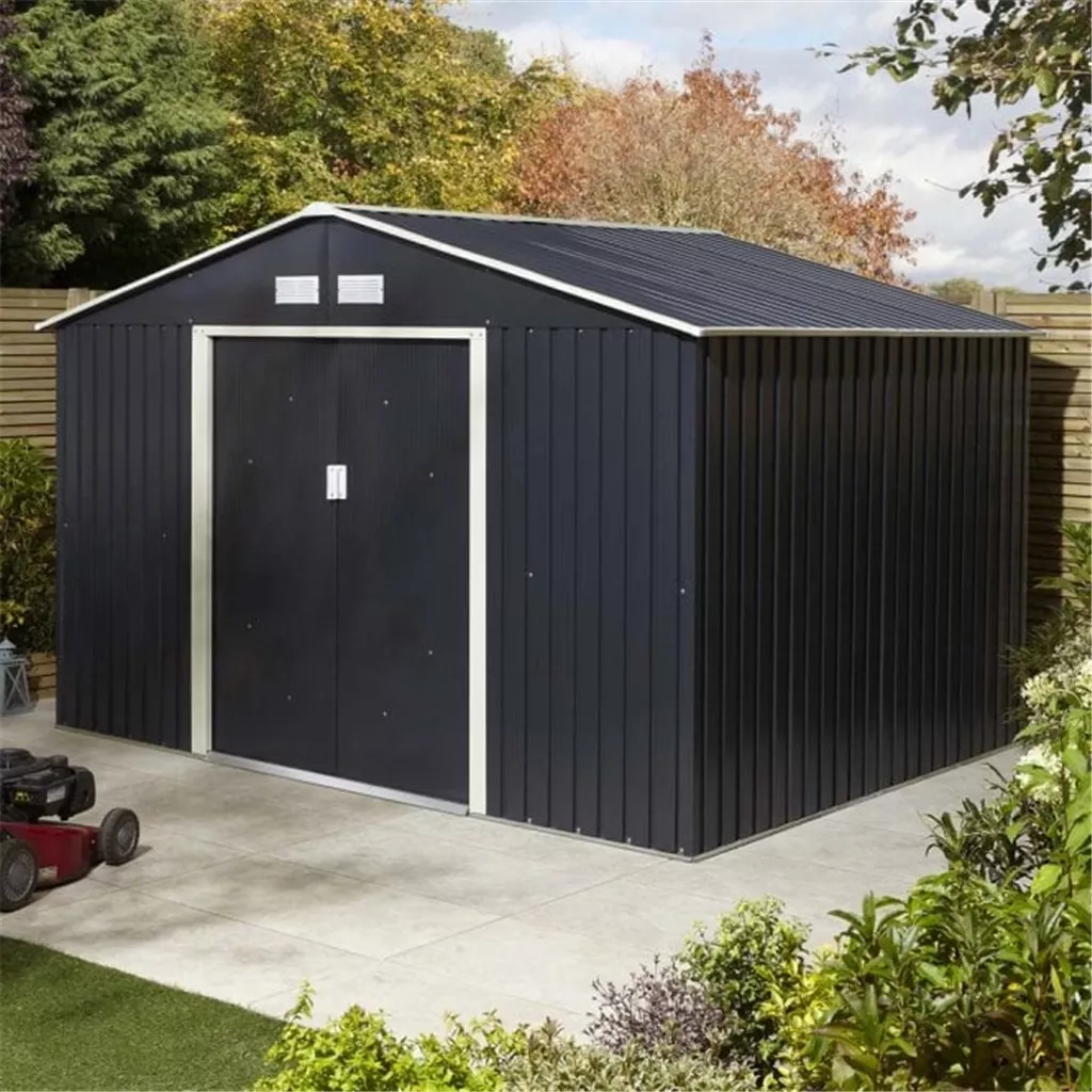 10 x 8 Deluxe Ironwood Metal Apex Shed – Double Door & Foundation Kit – Dark Grey product image